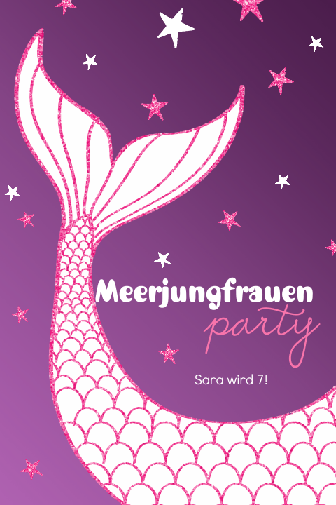 Schöne Einladung zum Geburtstag mit dem Motto Meerjungfrau in lila