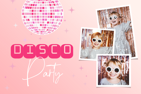 Coole Einladung zum Kindergeburtstag mit Discokugel und eigenem Foto