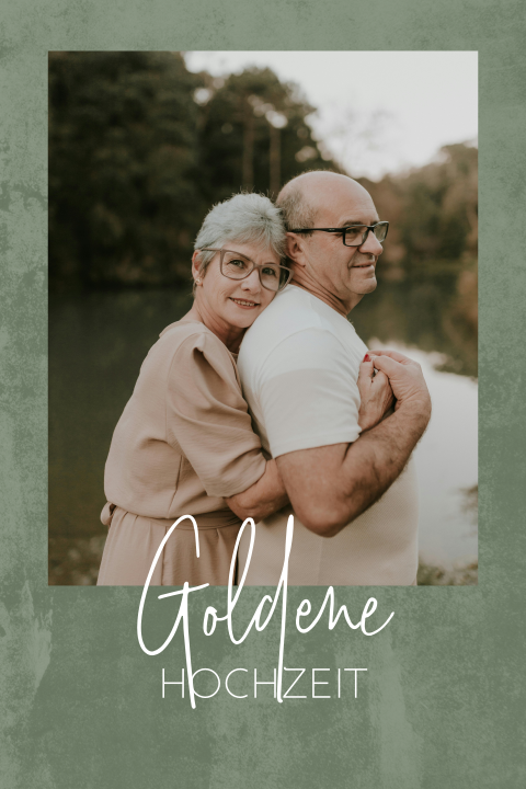 Einladung zur Goldenen Hochzeit mit Foto und geschwungener Schrift
