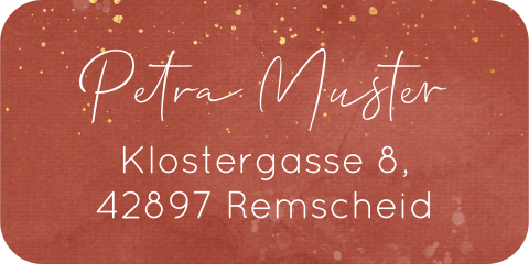Terrakottafarbener Absenderaufkleber mit Goldklechsen