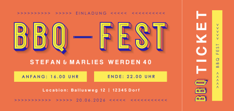 Originelle Retro-Grillparty Einladungskarte im Ticketstil