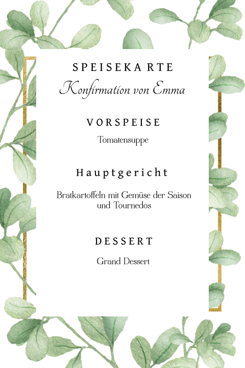 Menükarte mit einem Rand aus Zweigen