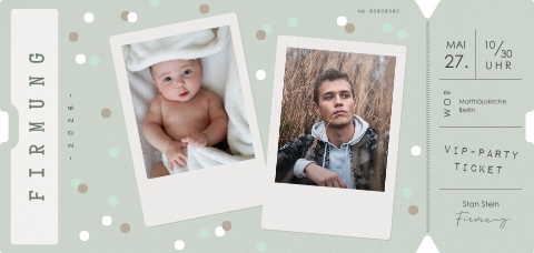 Einladung zur Firmung mit zwei Fotos und Konfetti Print