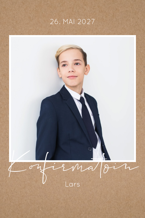 Einladung zur Konfirmation im Kraft-Look mit großem Foto