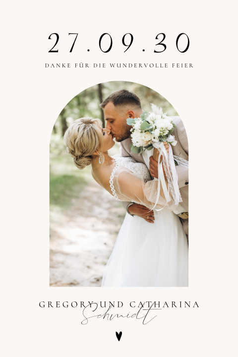 Elegante magnetische Dankeskarte zur Hochzeit mit Foto in Halbbogenform