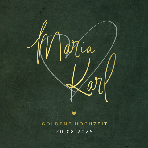 Goldene Hochzeit Einladung in Grün mit Herzen und eigenem Foto