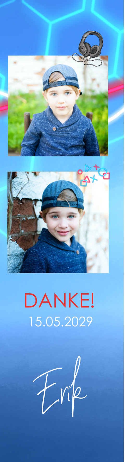 Fotostreifen Dankeskarte Kommunion für Game Fans