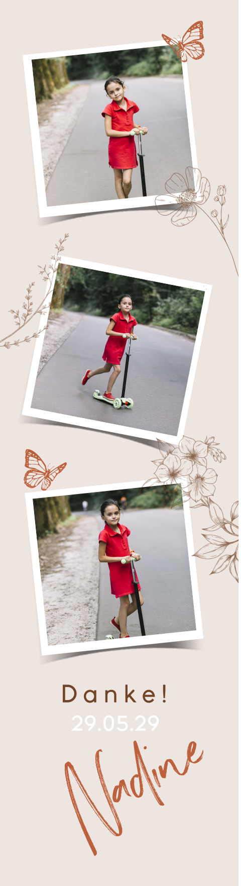 Dankeskarte Fotostrips Blumen und Schmetterling Lesezeichen 4 Stück