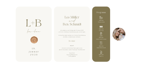 Klassische Pocketfold-Hochzeitskarte mit Initialen und optionalem Siegel