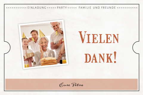 Danksagung zum Geburtstag in Ticketform mit Foto