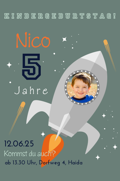 Einladung zum Kindergeburtstag mit Rakete