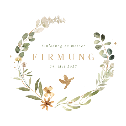 Doppelseitige Einladung zur Firmung mit Kranz und runden Ecken