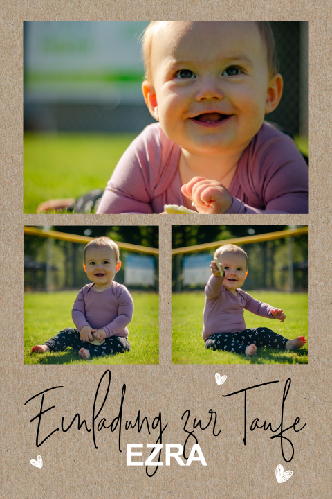 Kraftlook Einladung Taufe mit Fotos und Herzen