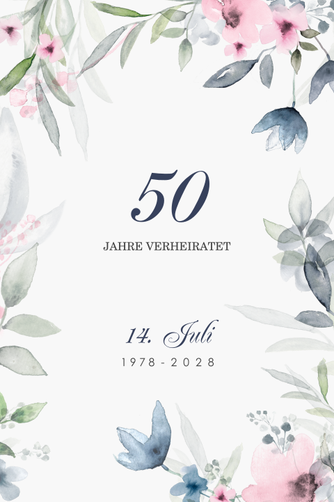 Einladung zur Goldenen Hochzeit mit blumigem Design