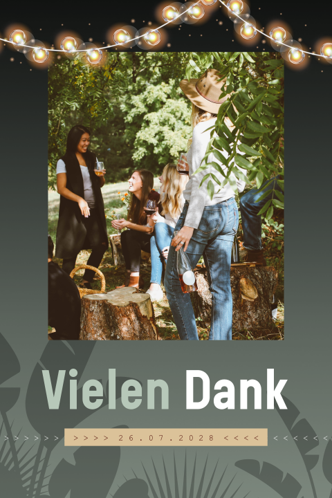 Dankeskarte zum Geburtstag mit Lichterkette und Dschungelvibe