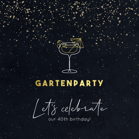 Schicke Gartenparty-Einladung in Schwarz-Gold