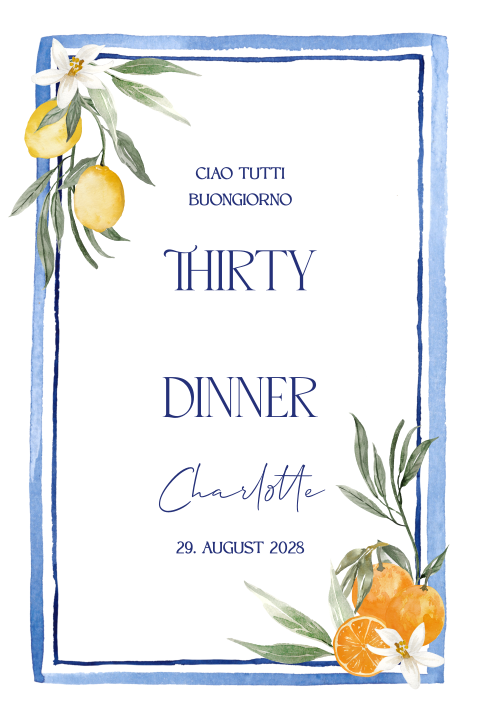 Sommerliche Geburtstagseinladung 30 Dinner mit mediterranem Thema
