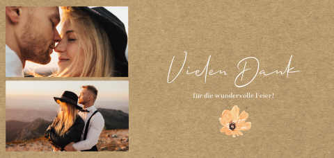 Dankeskarte mit Blume und Foto in Kraftpapier-Look