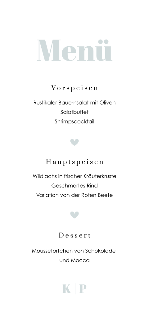 Längliche, schlichte Menükarte