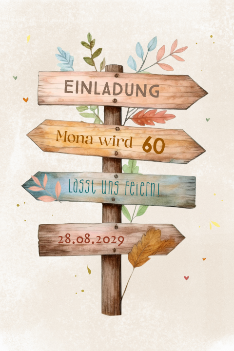 Einladung zum Geburtstag 60 Jahre mit Wegweiser im Herbststil