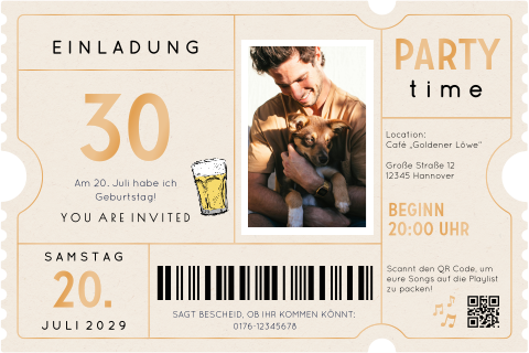 Einladung zum 30. Geburtstag als Ticket mit Bierglas