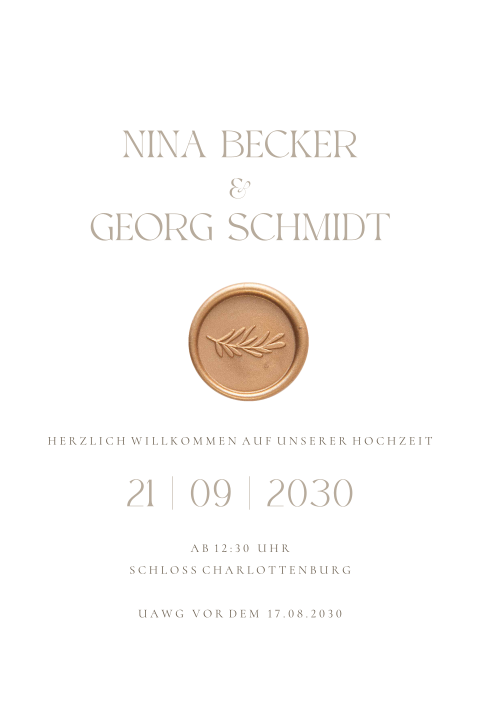 Stilvolle Hochzeitskarte mit optionalem Siegel
