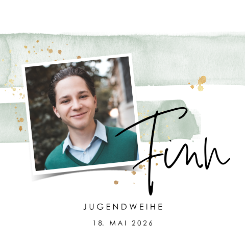 Einladung zur Jugendweihe im Aquarell-Look mit Foto