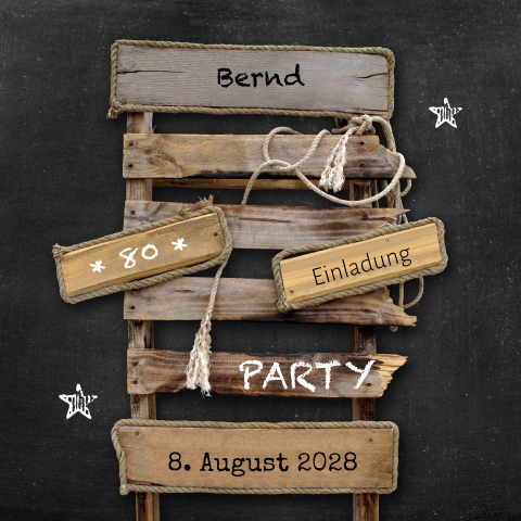 Einladungskarte zum 80. mit Wegweiser im Schultafel-Look