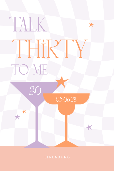 Einladung zum Geburtstag im Color-Blocking Stil mit Cocktailgläsern