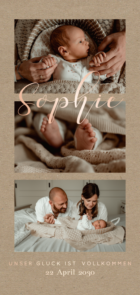 Dankeskarte Geburt im Kraftlook und Roségold