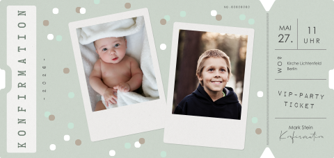 Einladung zur Konfirmation mit zwei Fotos und Konfetti Print