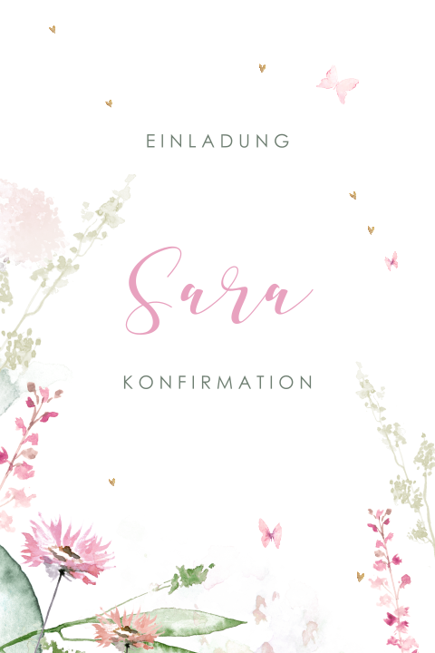 Einladung zur Konfirmation mit Blumen und Foto