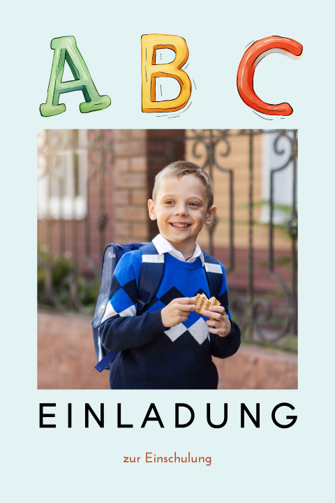 Einladung zur Einschulung mit ABC und großem Foto