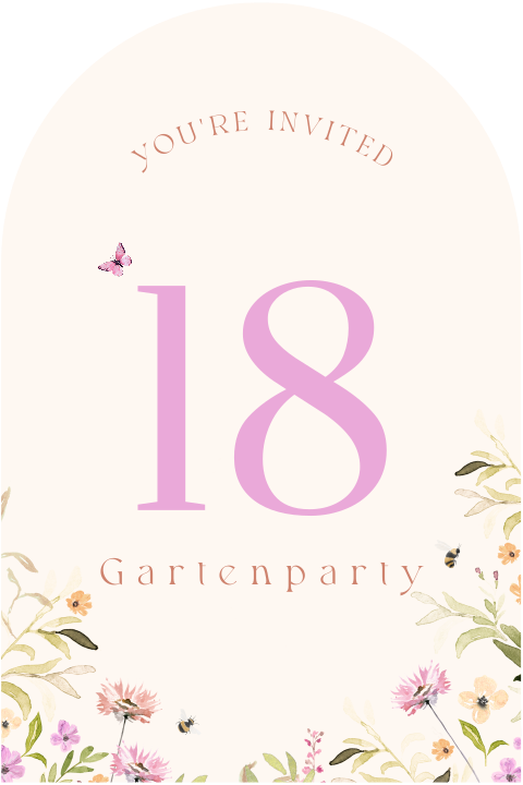 Geburtstagseinladung 18 Gartenparty in gebogener Form mit Feldbumen