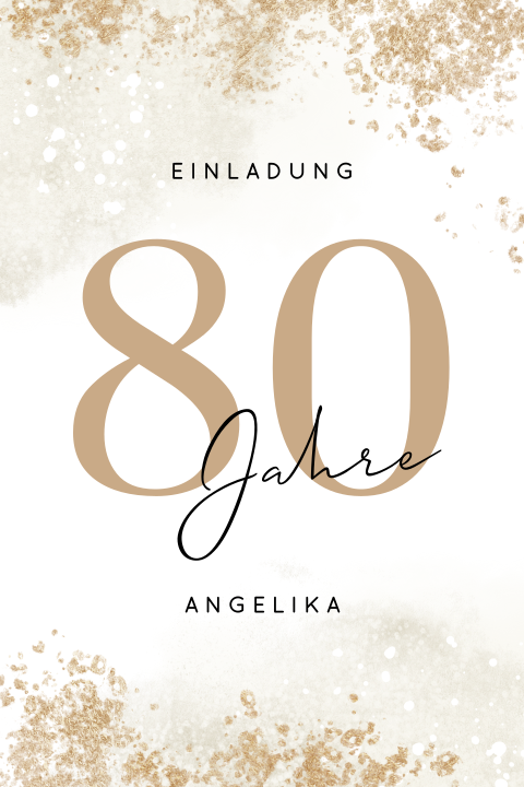 80 Geburtstagseinladung mit goldenen Sprenkeln und abgerundeten Ecken