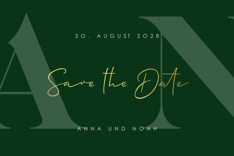 Moderne Save the Date Karte in Grün mit Monogram