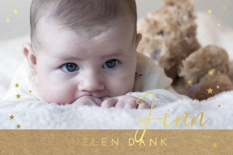 Hübsche Danksagungskarte Geburt im Kraftlook mit schicker Goldfolie