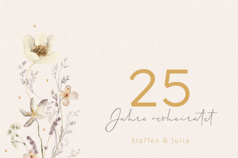 Florale Einladung zur Silberhochzeit mit Herzen und Feldblumen