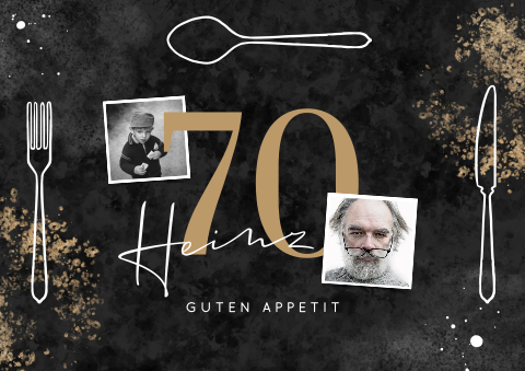 Tischset 70. Geburtstag in schwarz mit goldenen Tupfern und Fotos