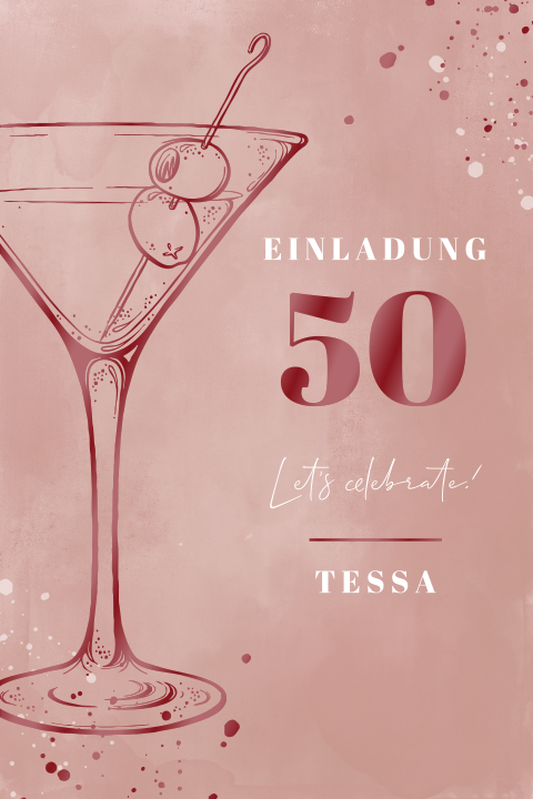 Elegante Einladung zum 50. Geburtstag mit Hochglanz Martini Glas