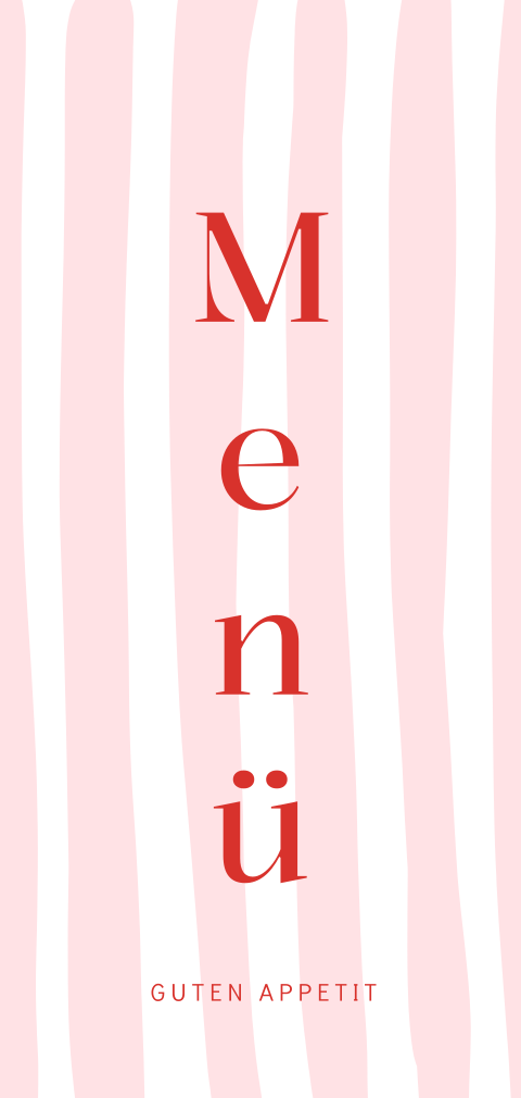 Moderne Menükarte Hochzeit im Candy-Look mit Streifen