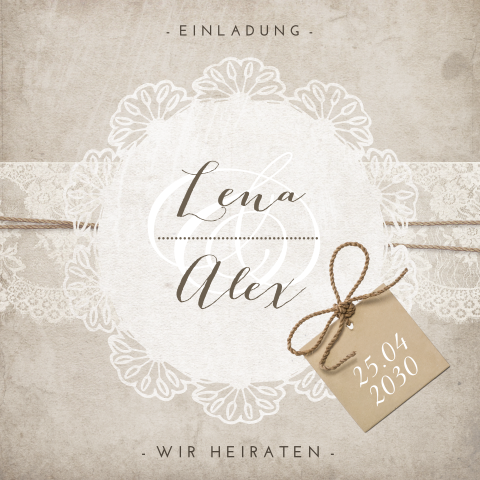 Vintage Hochzeitskarte mit Spitzen-Look