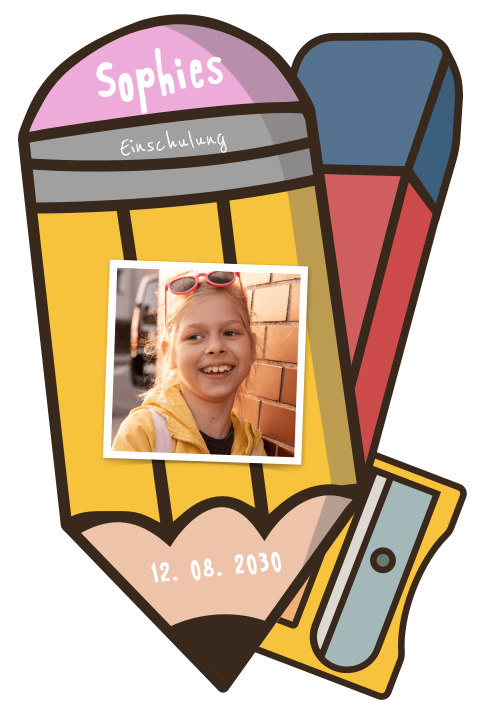 Einladung zur Einschulung als illustrierte Schreibwaren mit Foto