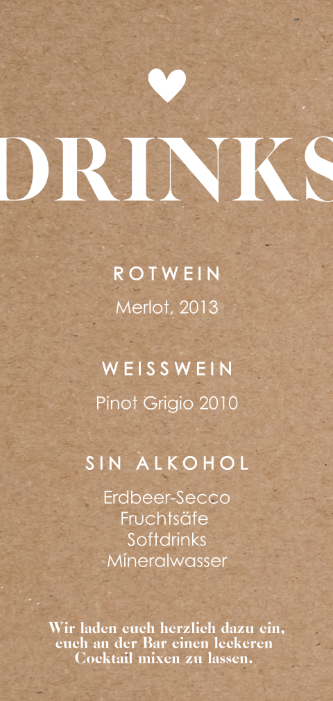 Klassische Getränkekarte im Kraftlook