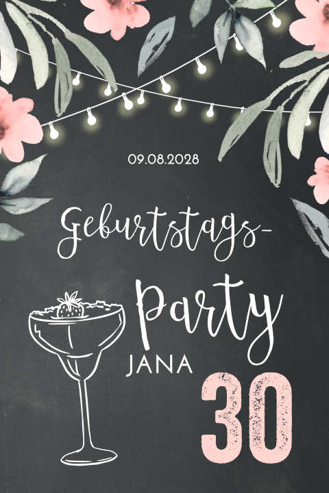 Einladung zum 30. Geburtstag im trendigen Schultafel-Look