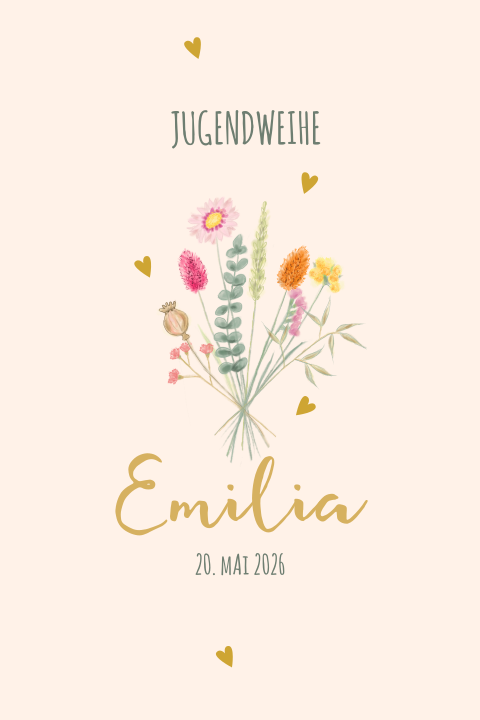 Einladung zur Jugendweihe in rosa mit bunten Blumen