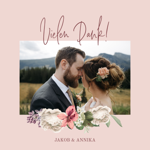 Entzückende Dankeskarte mit Blüte und Foto