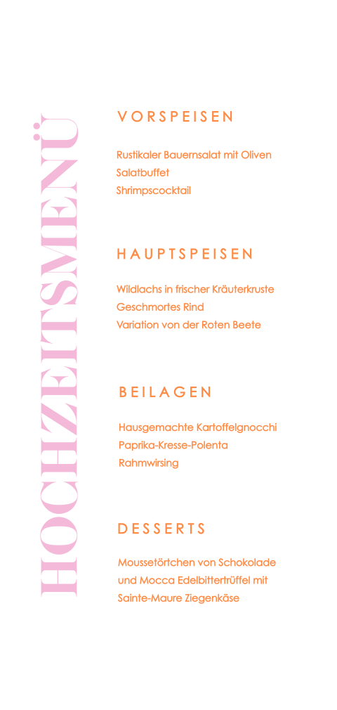 Colourblocking Menükarte mit Orange und Lila