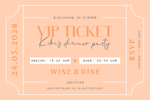 Geburtstagseinladung 30 Dinner als VIP-Ticket in Orange