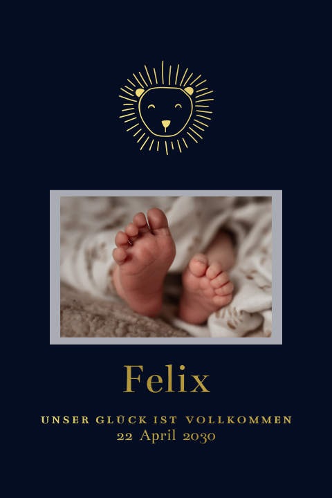 Babykarte zur Geburt mit Tiermotiv und Fotoaufdruck